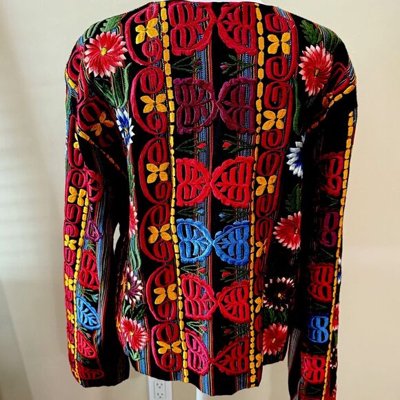 Guatemalan Vintage Jacket Large Embroidered Boho Ethnic Floral Artsy Handmade - Picture 5 of 12
